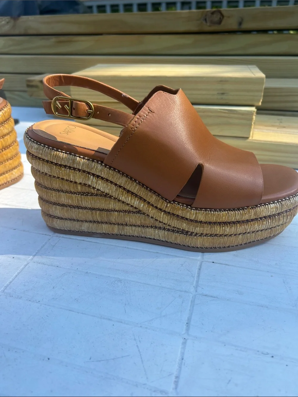 Franco Sarto Chestnut Brown Leather Wedge Slingbacks